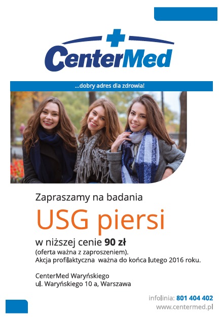 W CenterMed Warszawa tańsze badania USG Piersi - akcja profilaktyczna 